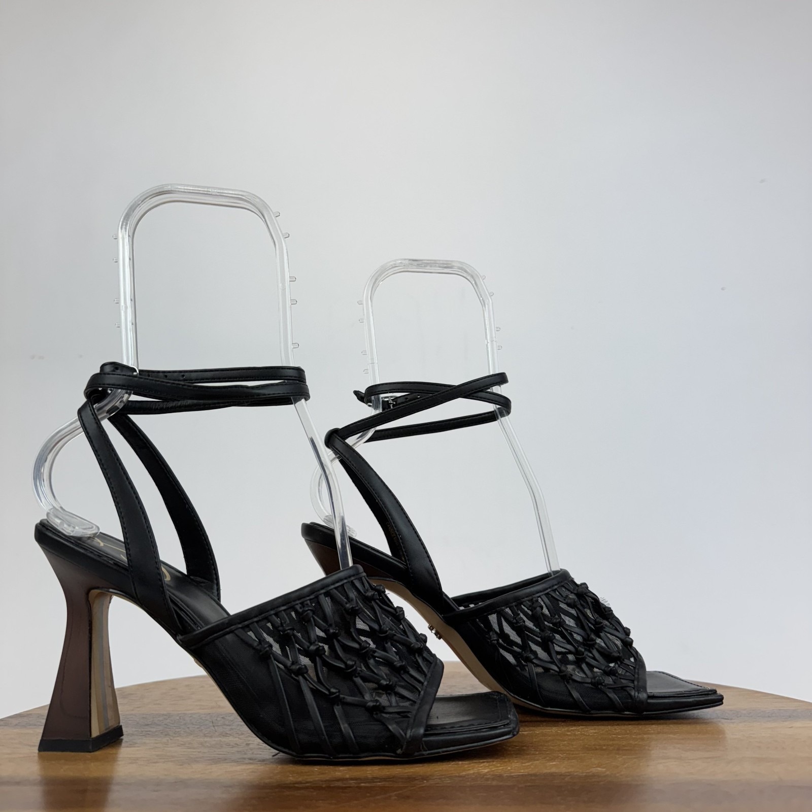 Womens Sam Edelman Candice Black Leather Leg Strap Heels Shoes Size 7.5 M Auc